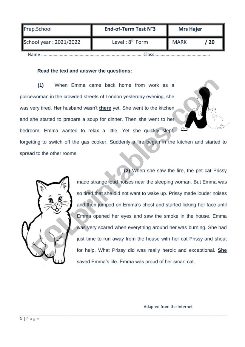 end of term test 3 8th form worksheet