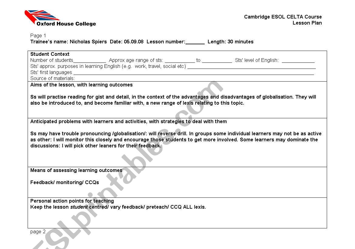 globalisation worksheet