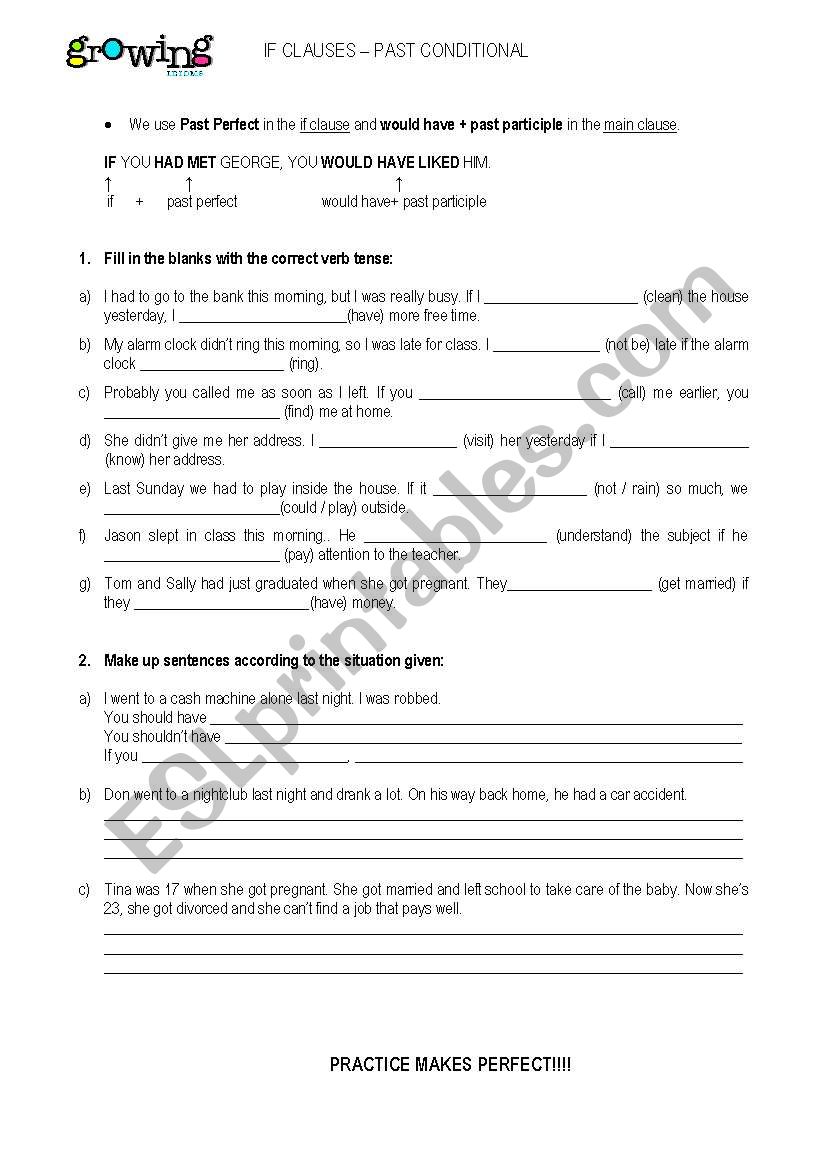If clauses - Past Conditional worksheet
