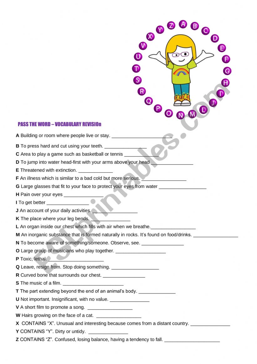 PASS THE WORD 4 worksheet