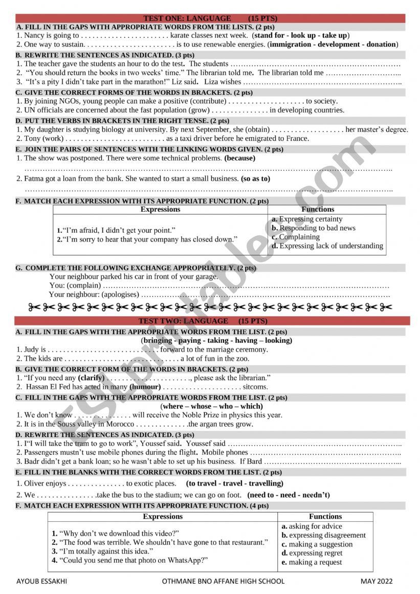 NATIONAL EXMAL PRACTICE worksheet