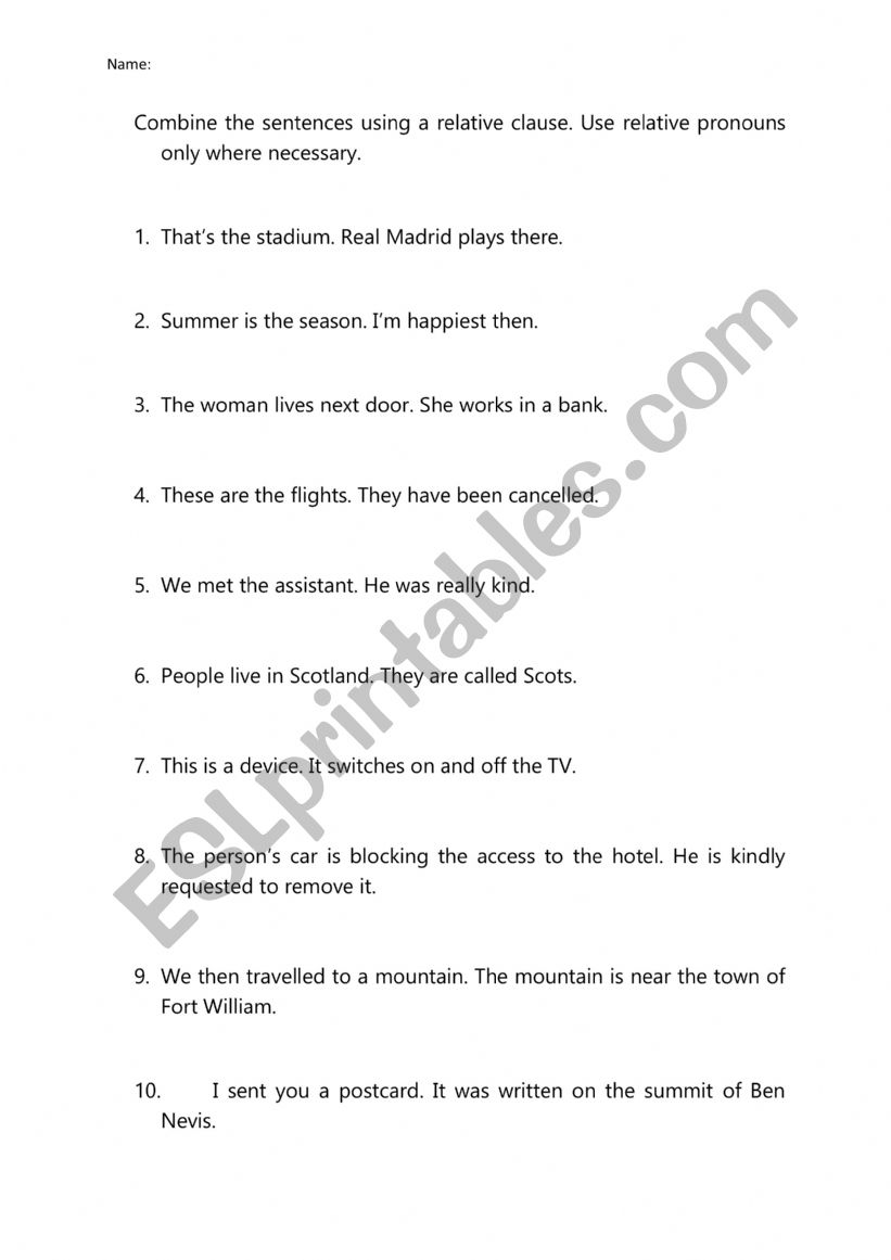 Relative clauses worksheet