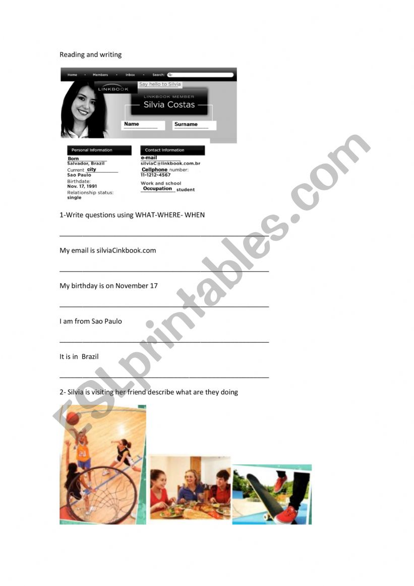 REading and wiriting worksheet
