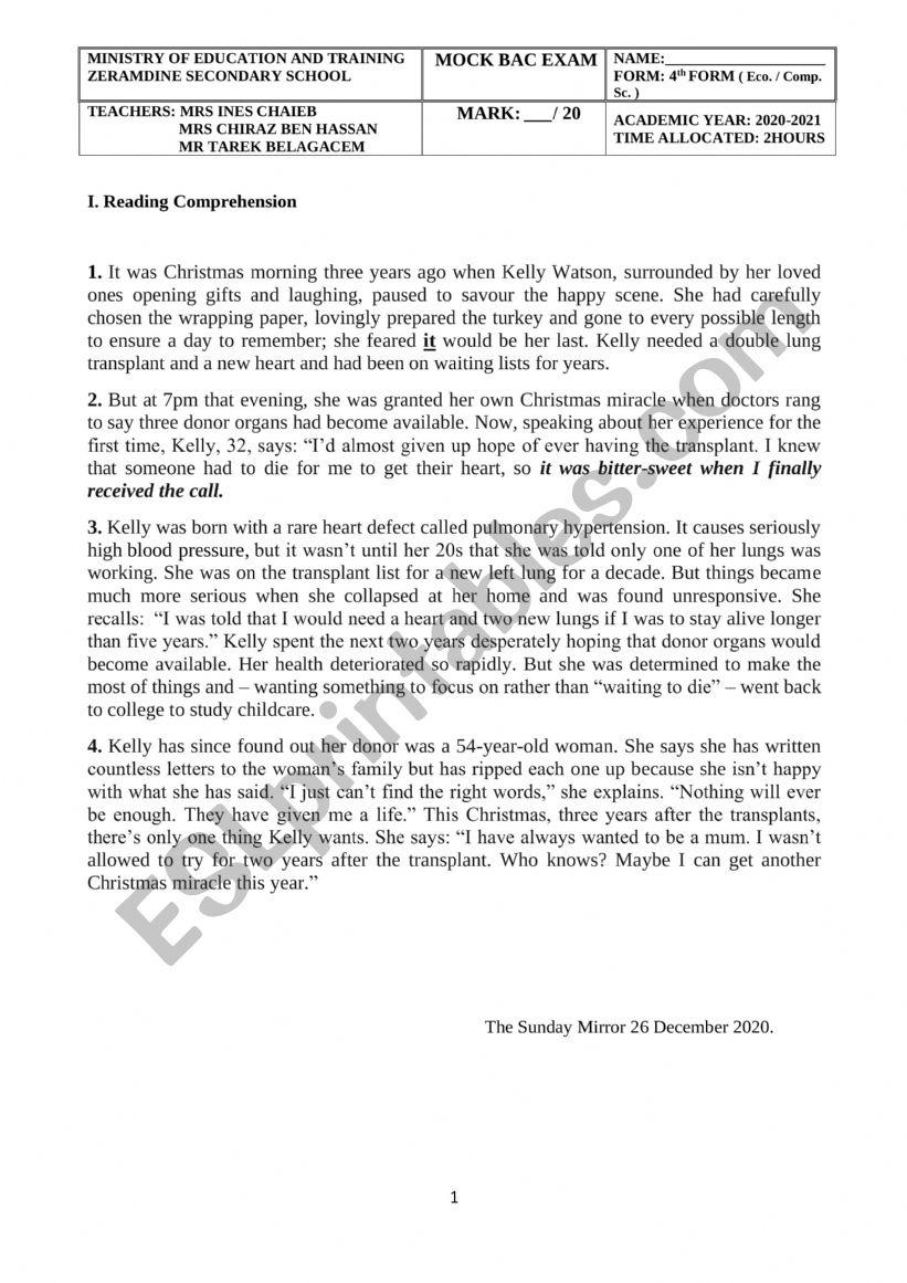 Mock Bac Exam worksheet