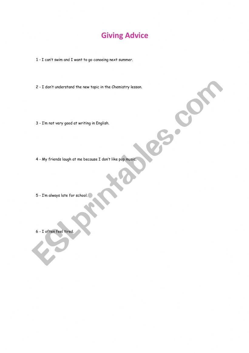 Giving Advice worksheet
