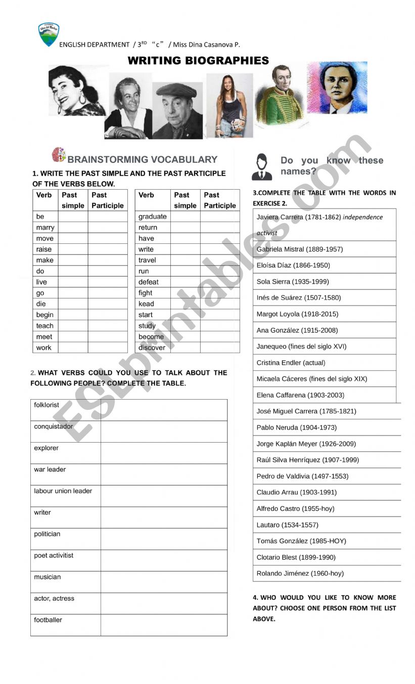 Introduction to Biographies worksheet