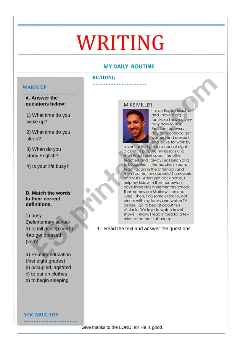 my routine -writing worksheet