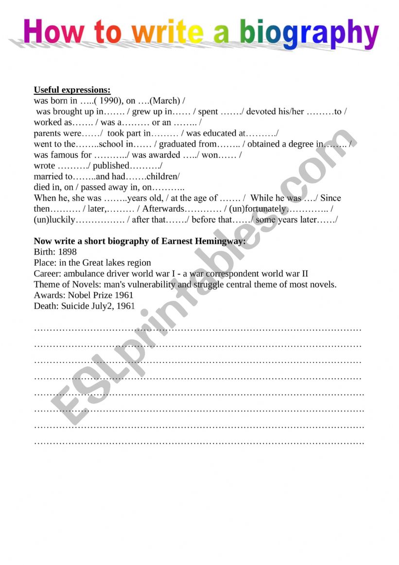 biography worksheet 5th grade