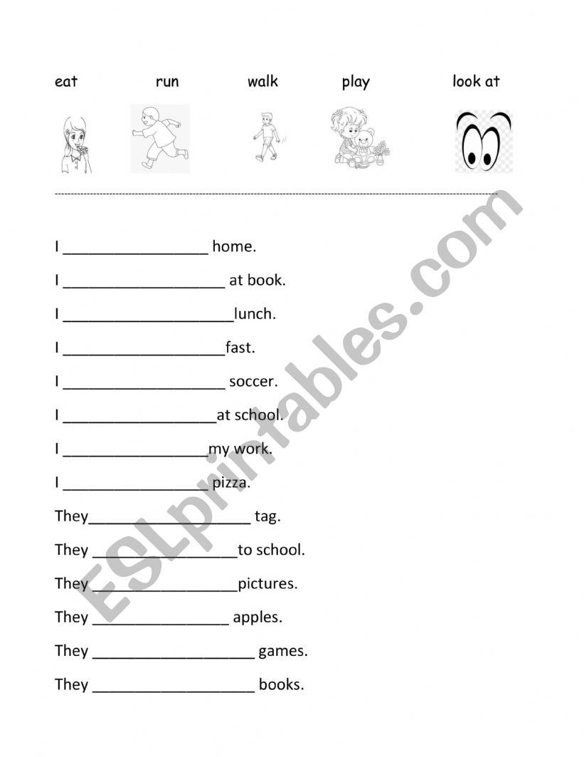 Match verbs with pictures and sentences