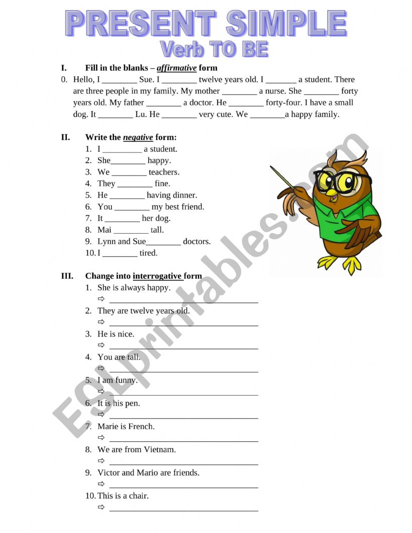 Present Simple - Verbs to be worksheet