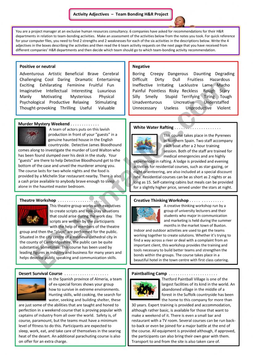 Adjectives to Describe Activities: Team Bonding Project