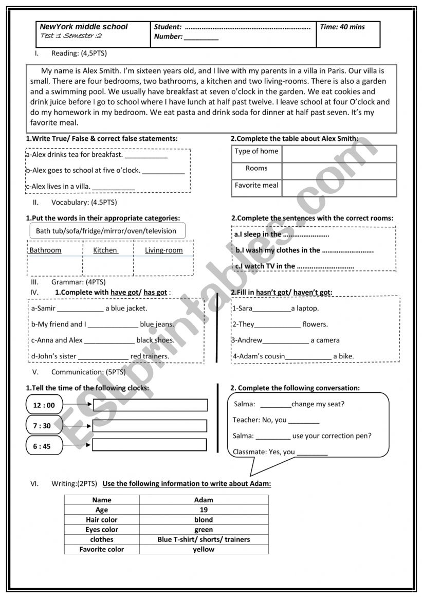 test worksheet