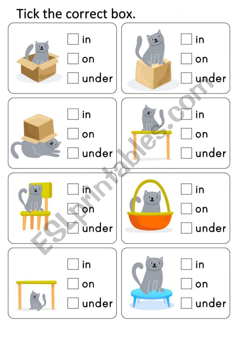 PREPOSITIONS IN ON UNDER - ESL worksheet by winer87