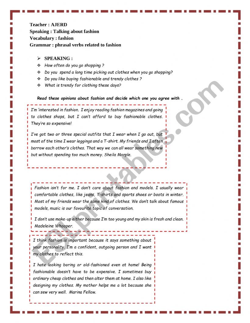 Fashion  worksheet