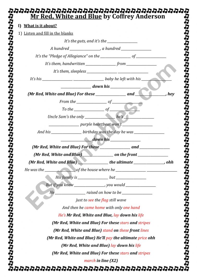 Mr red, white and blue ESL worksheet by cecilevalero