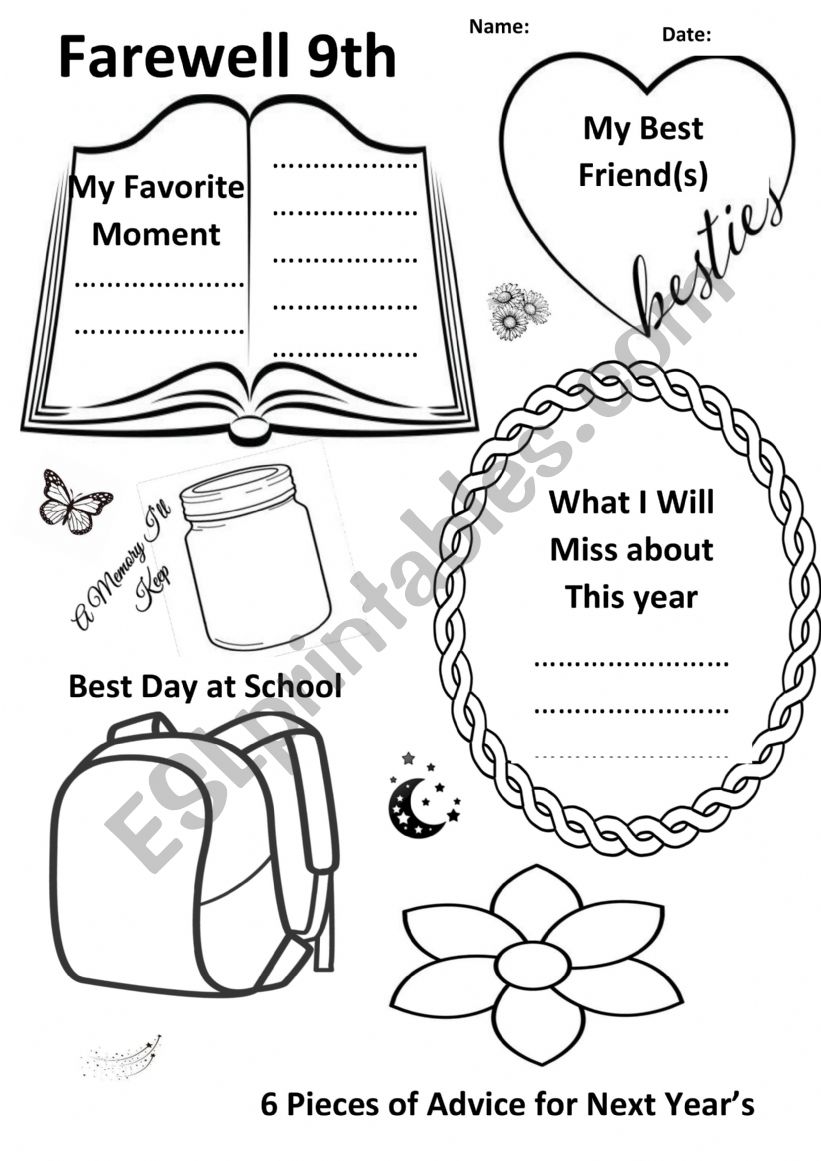 End of School Year Memories Worksheet, Fun