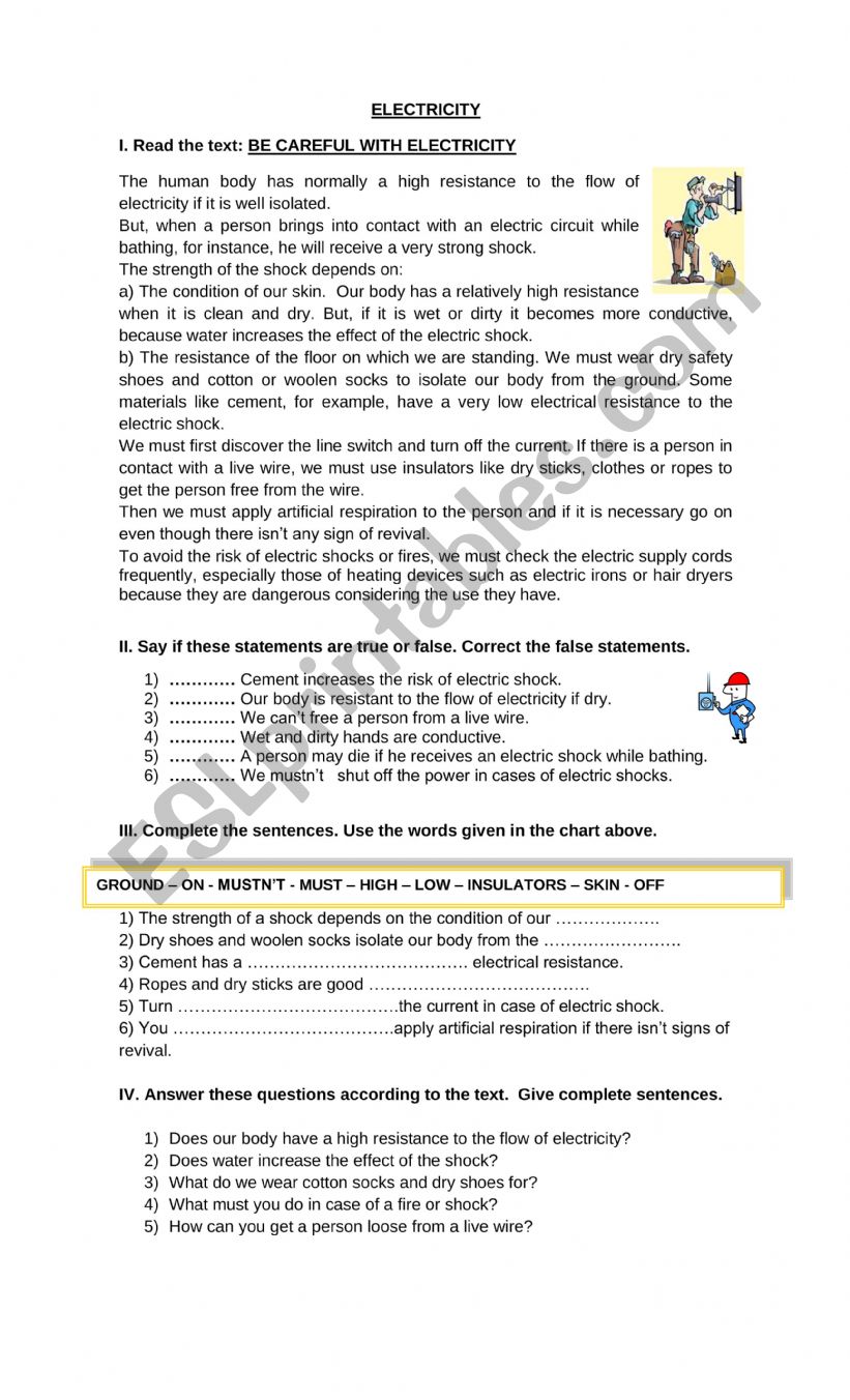 Electricity worksheet