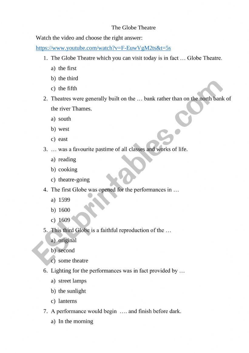 The Globe Theatre worksheet