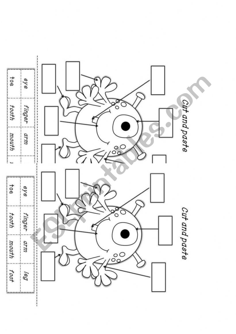 White Monster - Body Parts worksheet
