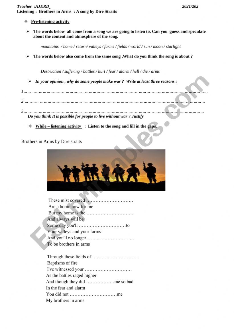 Wars  worksheet