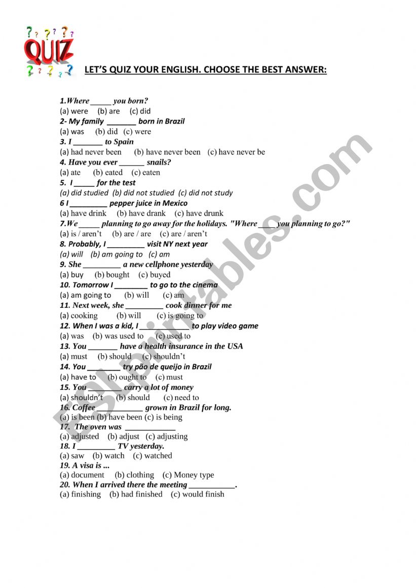 Quiz for Intermediate students