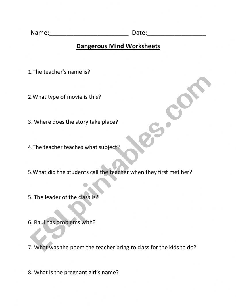 Dangerous Minds Questions and Answers