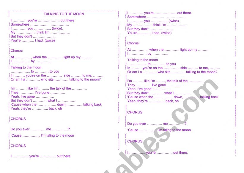 Talking to the moon worksheet