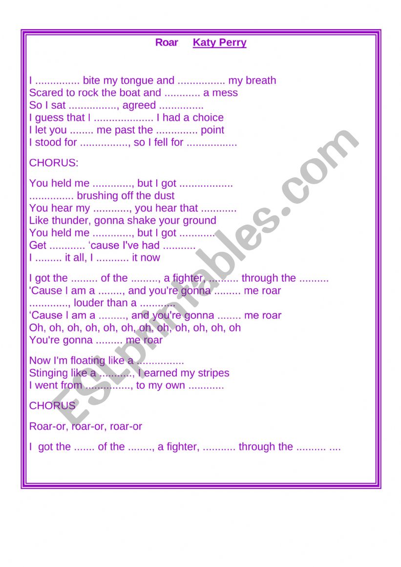 Roar worksheet