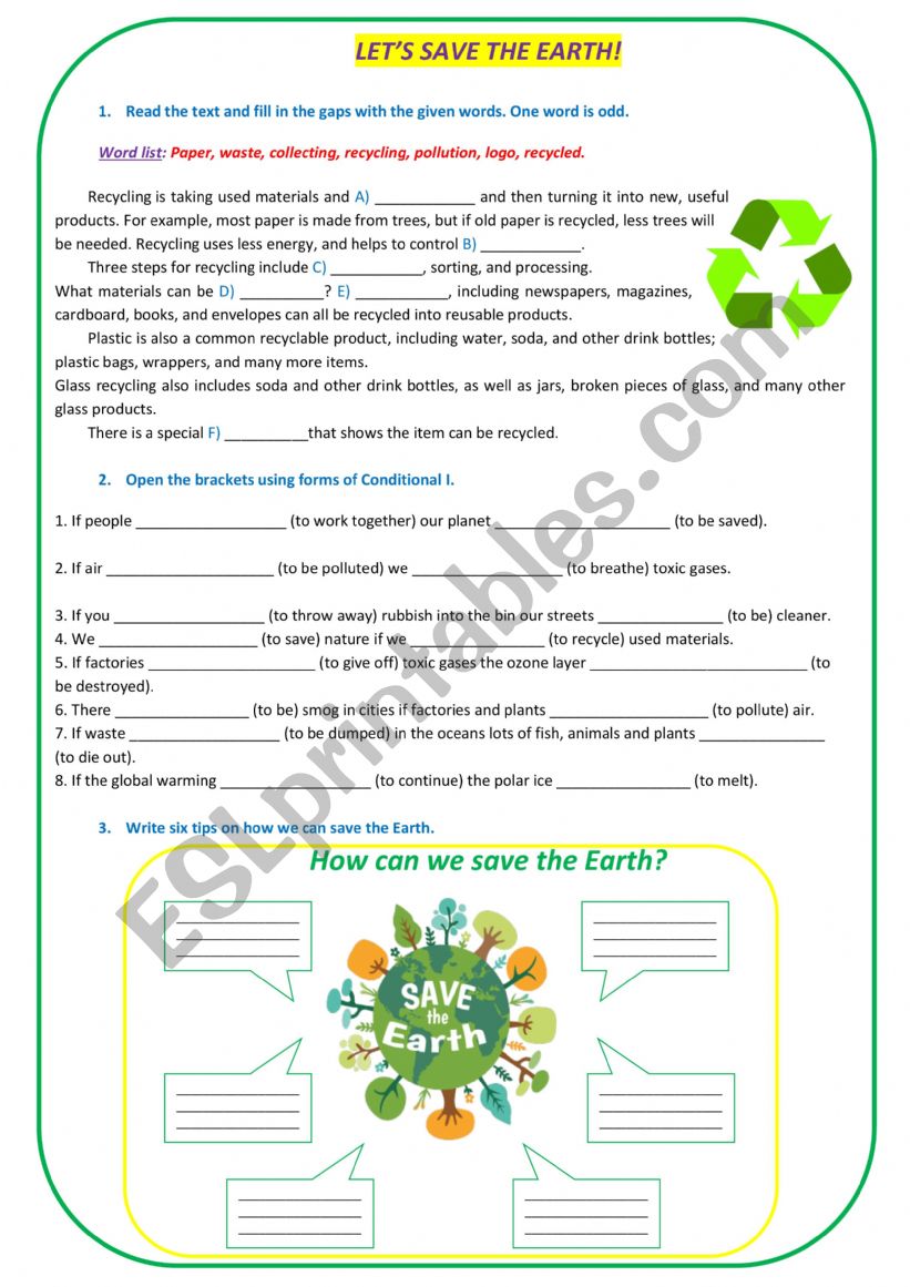 letÃ¯Â¿Â½s save the earth worksheet