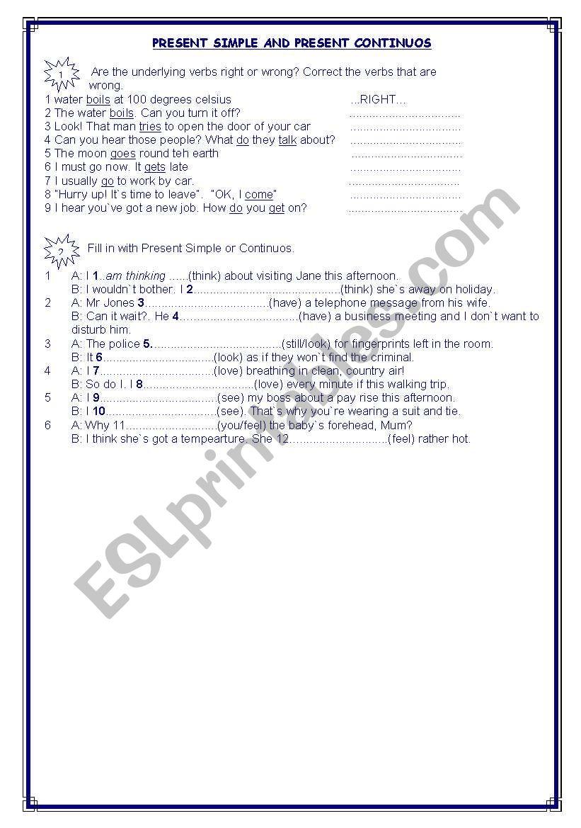 present simple and continuos worksheet