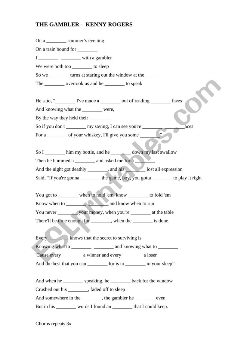 The Gambler (Song by Kenny Roger)