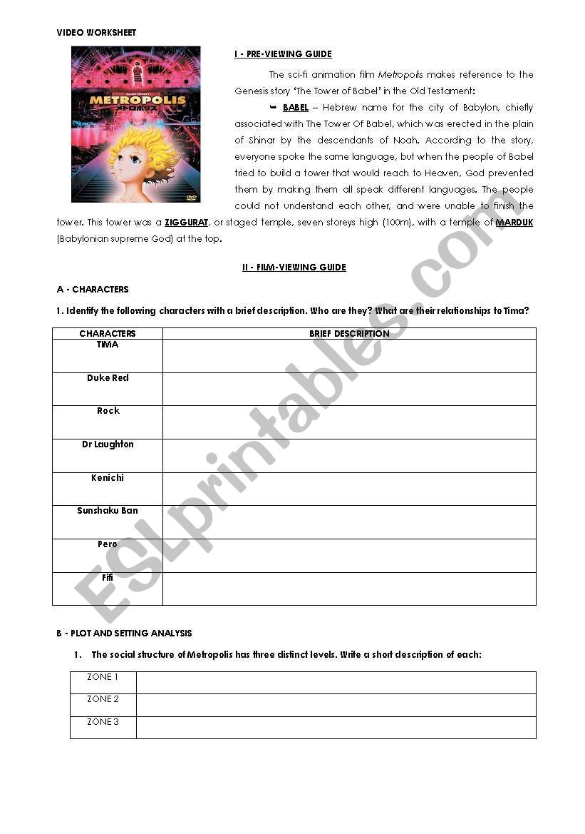 Metropolis- video worksheet worksheet