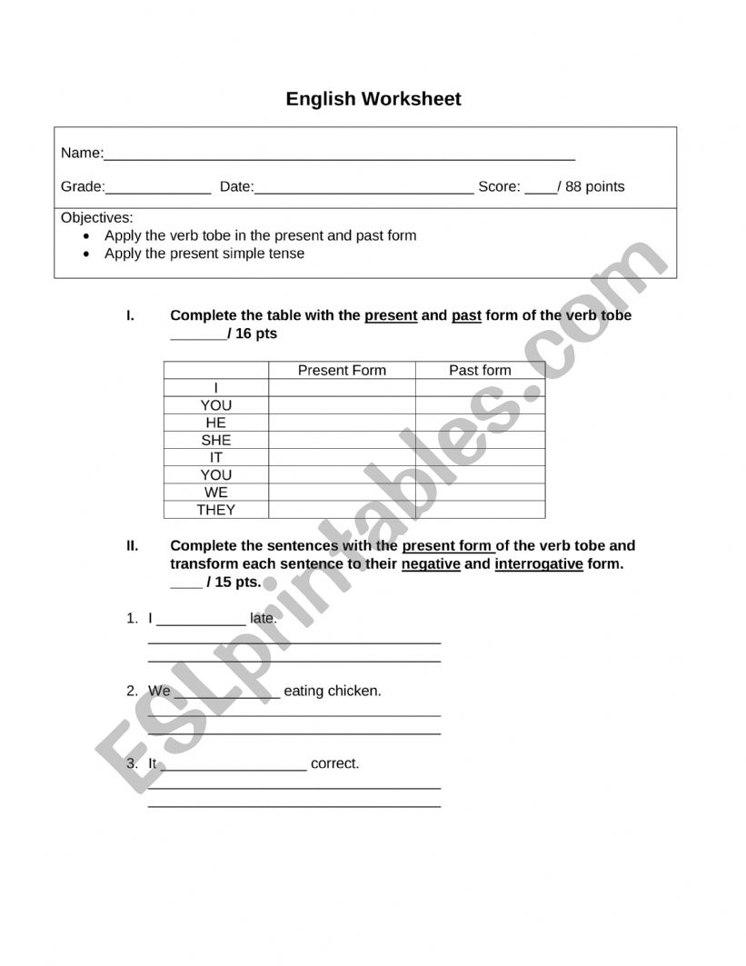 verb to be present simple worksheet