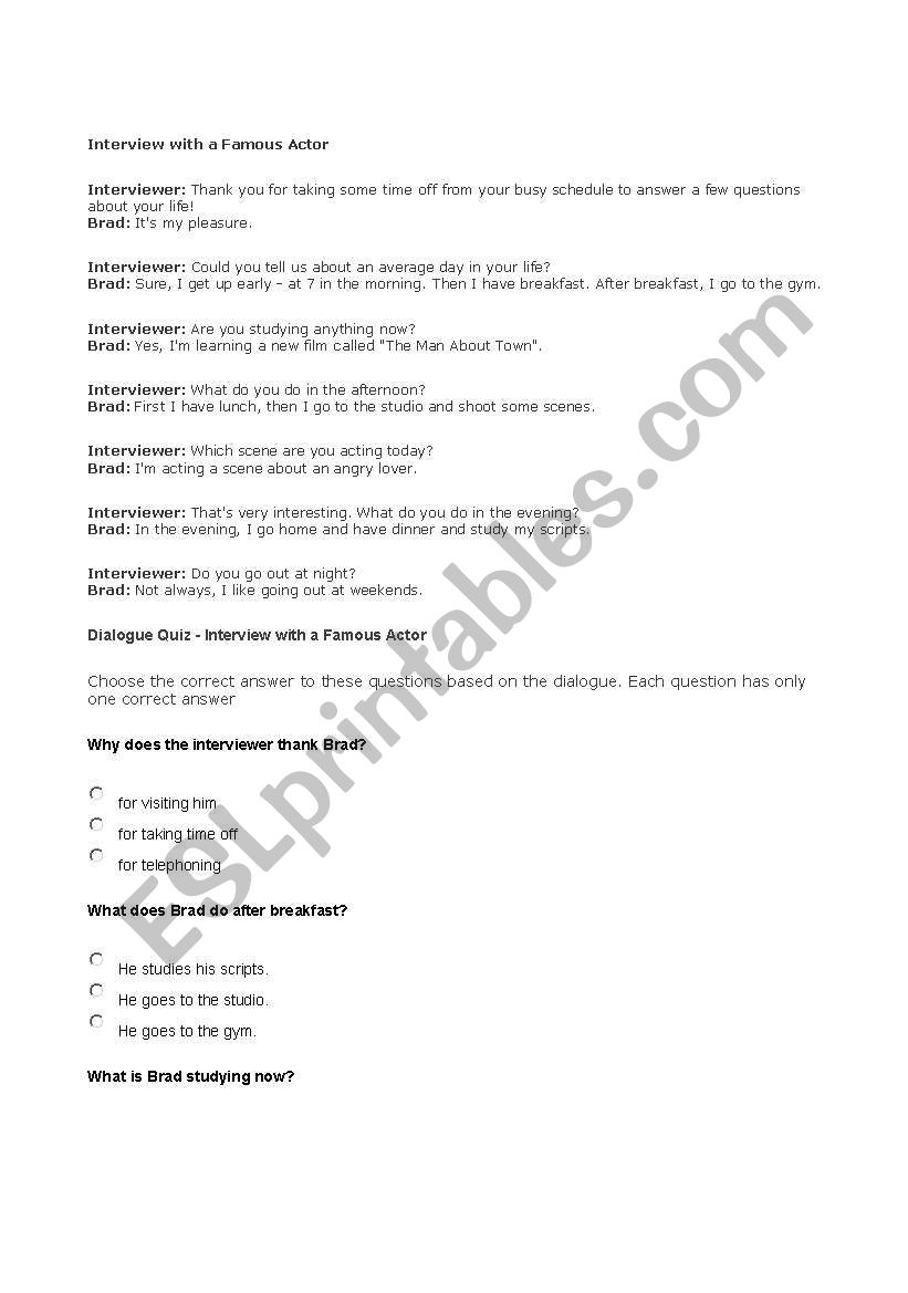 interview with a famous actor worksheet