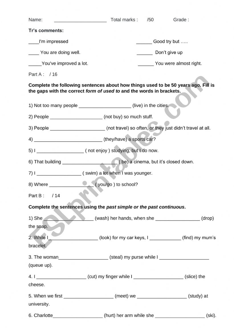 GRAMMAR PROGRESSIVE QUIZ worksheet