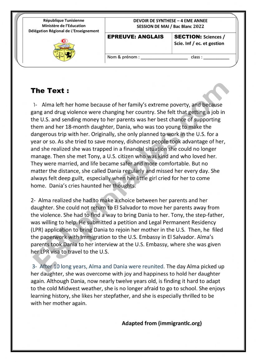 4th form end-of-term test 3  worksheet