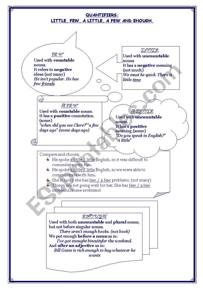 quantifiers, few, a few, little, a little and enough