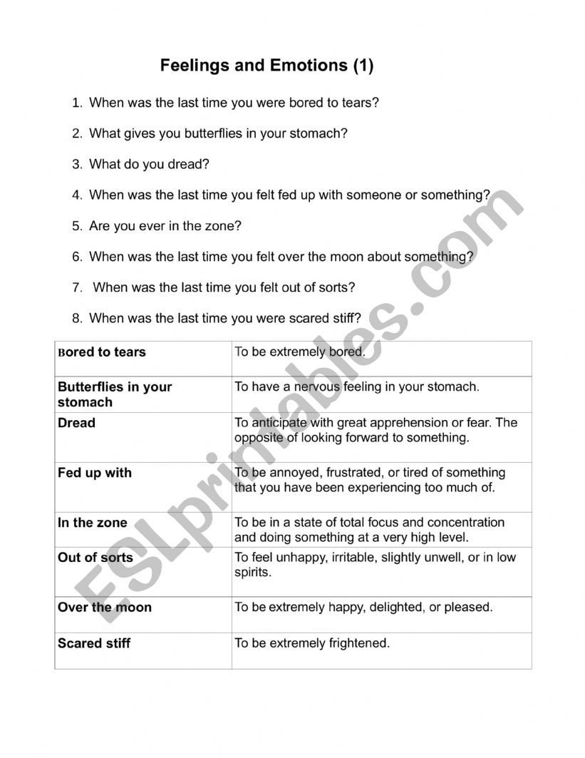 Feelings and Emotions (Expressions and Idioms)