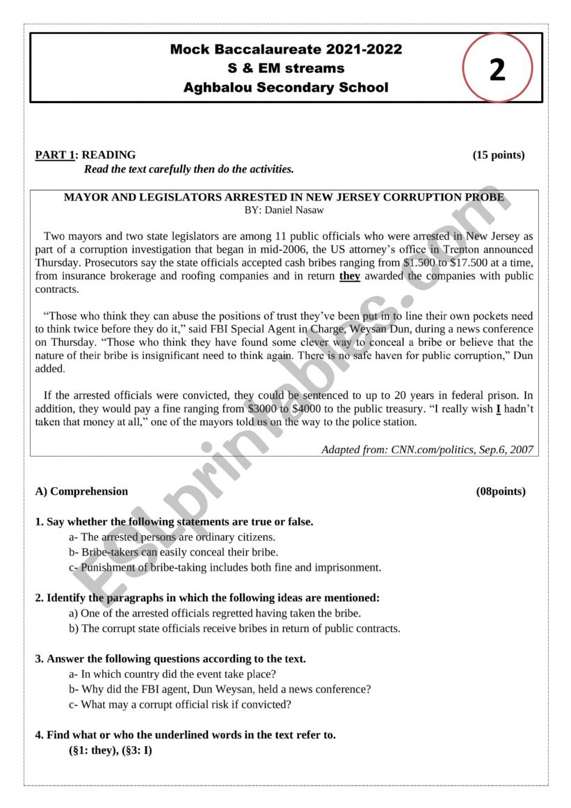 Mock Bac 2022 worksheet