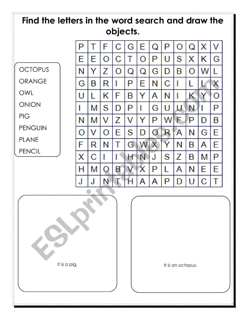 Letters O and P wordsearch worksheet