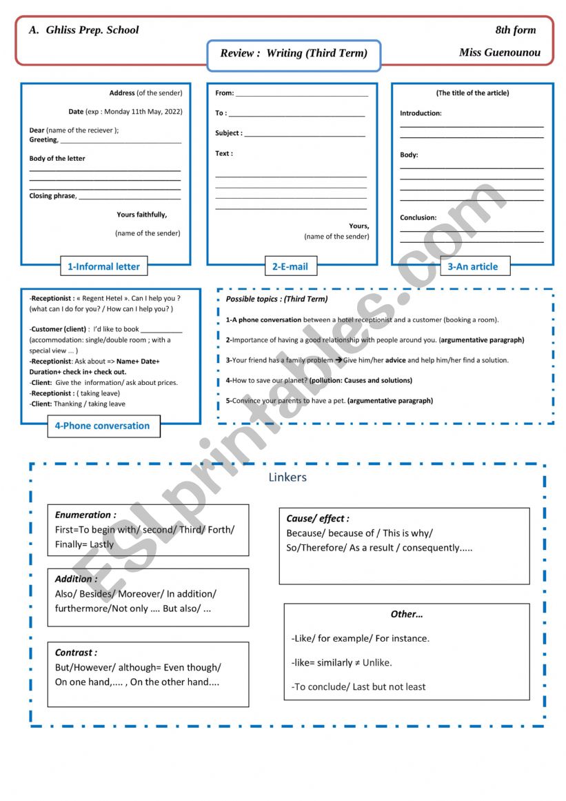 Review: Writing worksheet