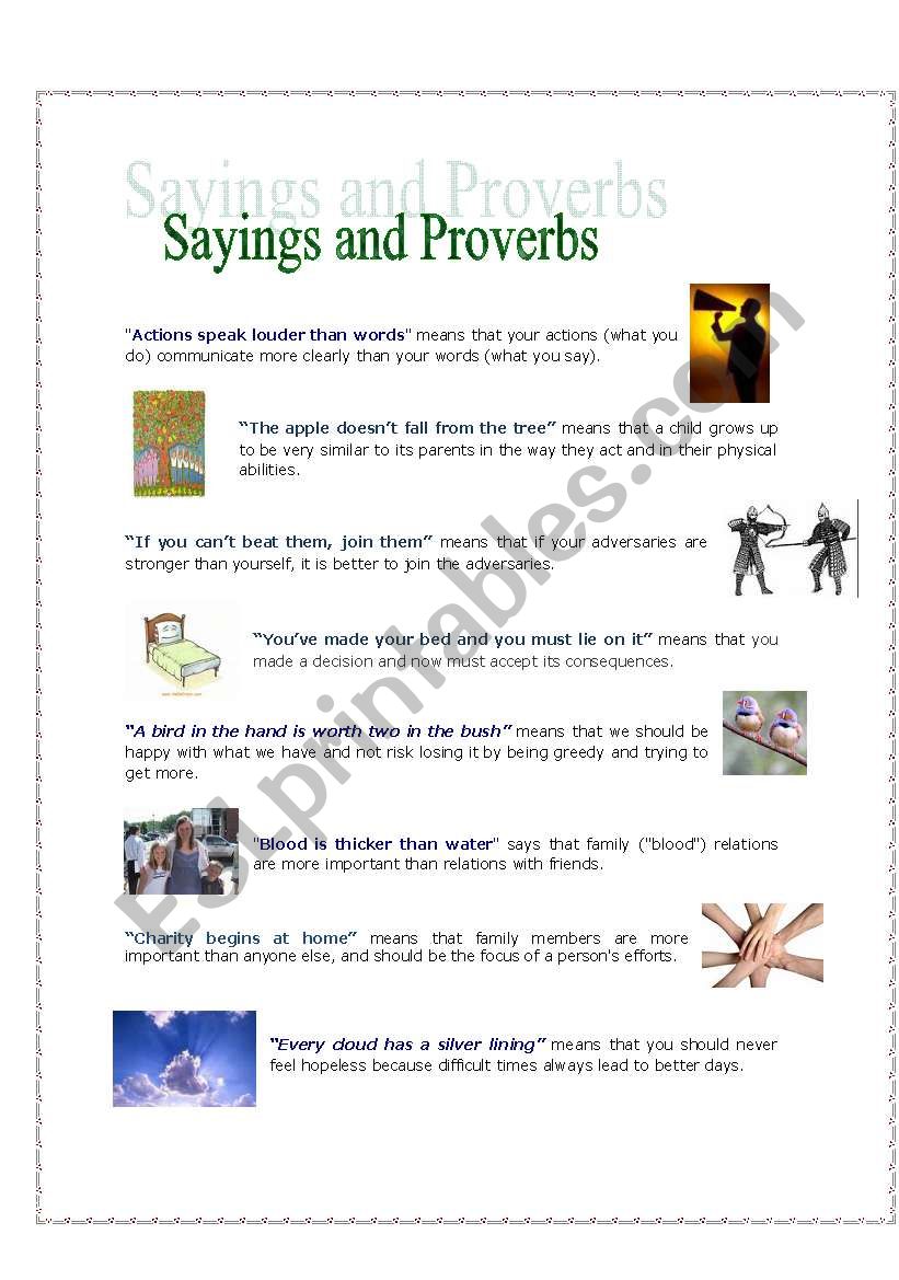 Sayings and Proverbs worksheet