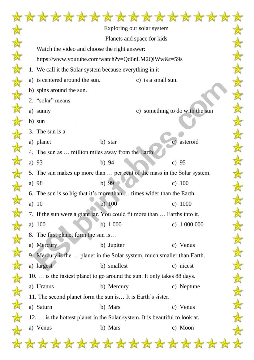 Exploring our solar system worksheet