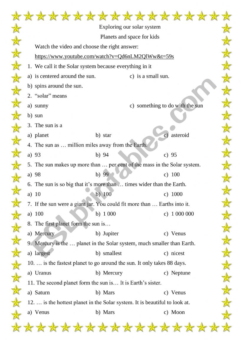 Exploring our solar system worksheet