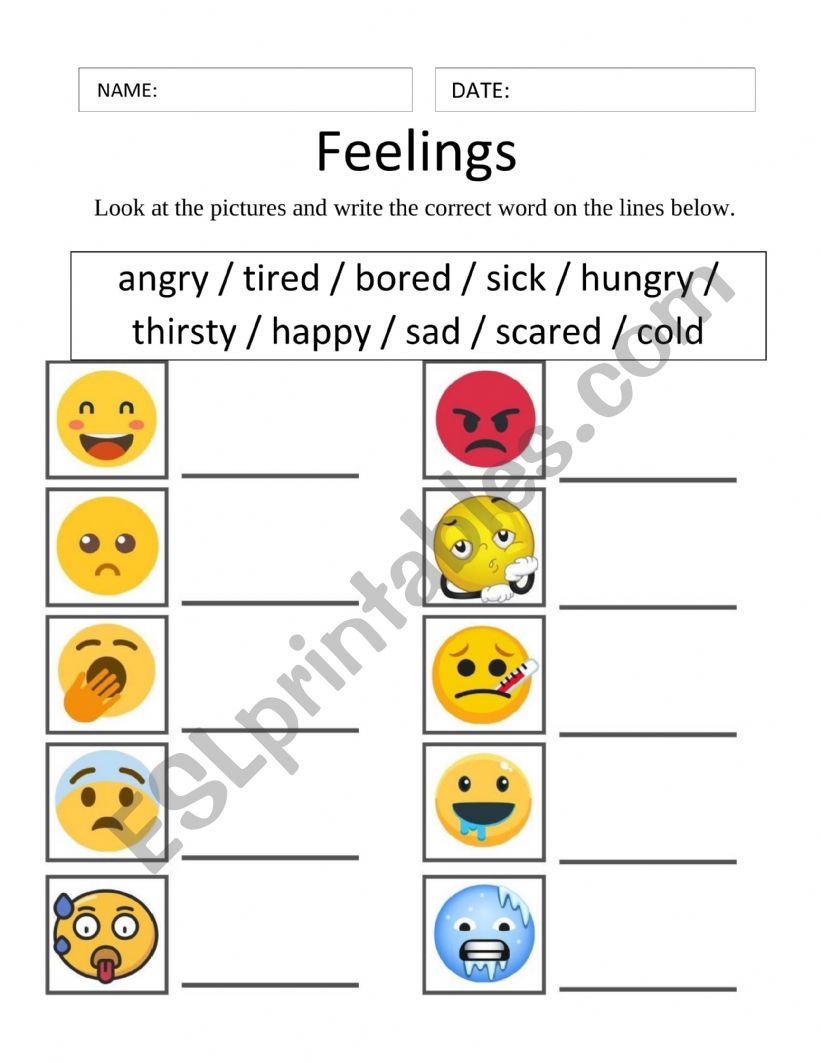 Emotions and Feelings worksheet