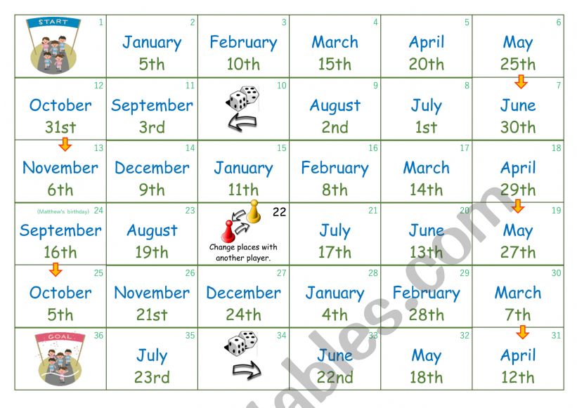 Dates board game worksheet