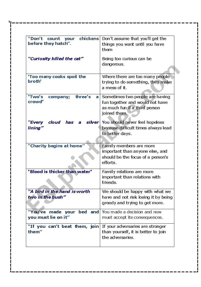 Sayings and Proverbs (Cards) worksheet