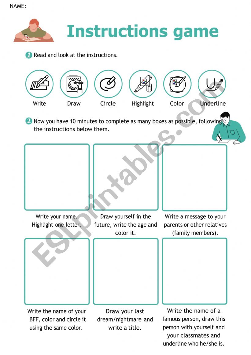 Instructions game worksheet