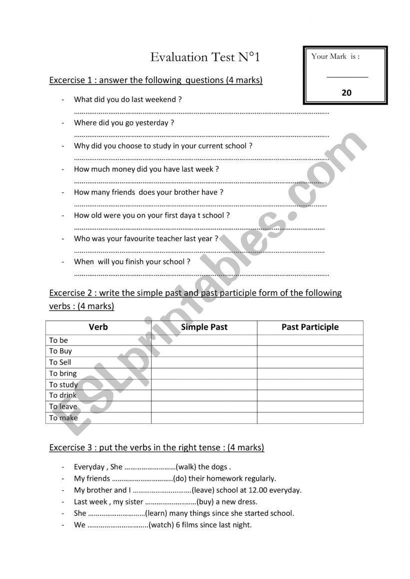 1st form Reveiw exercises  worksheet