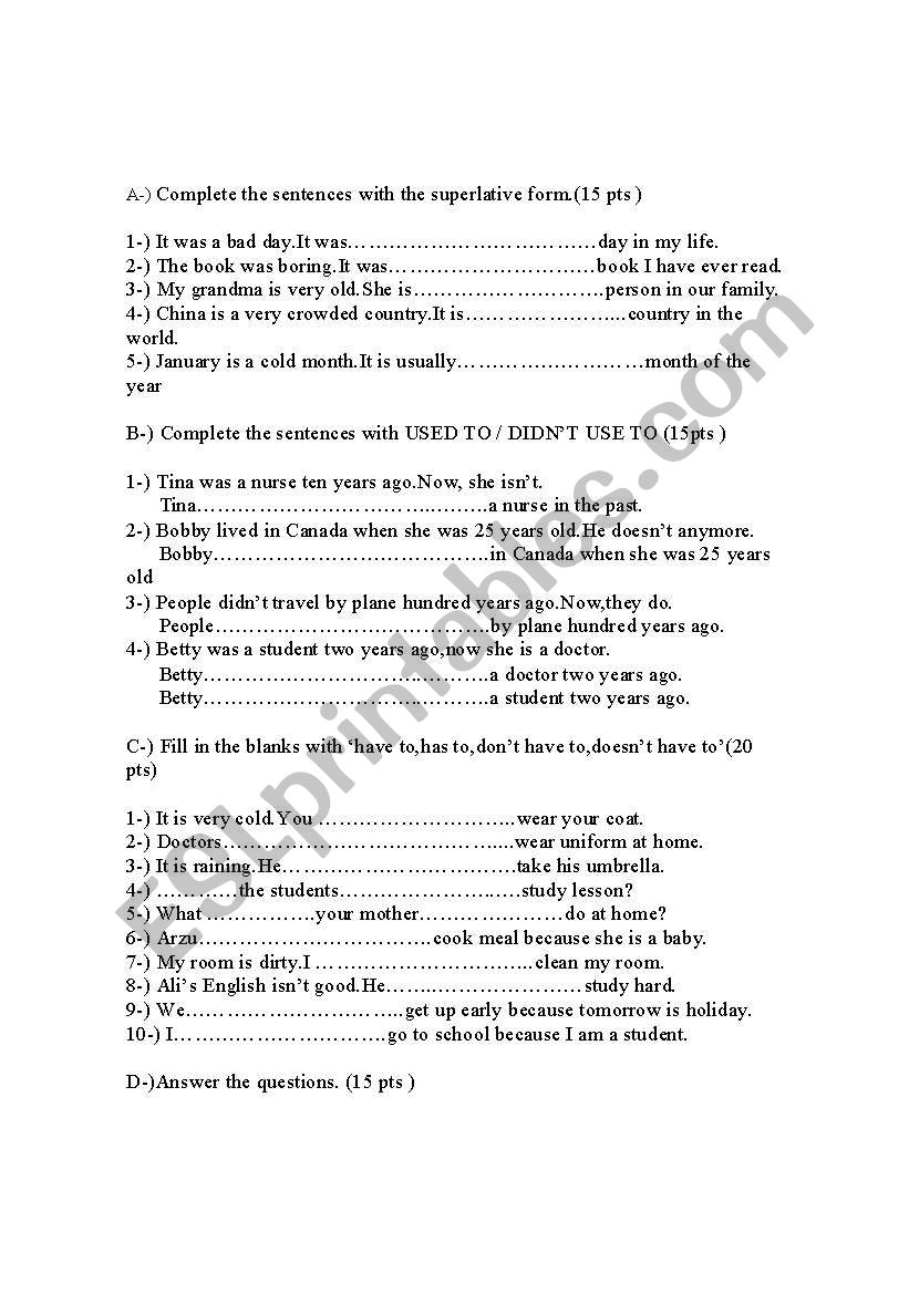 TEST YOURSELF worksheet